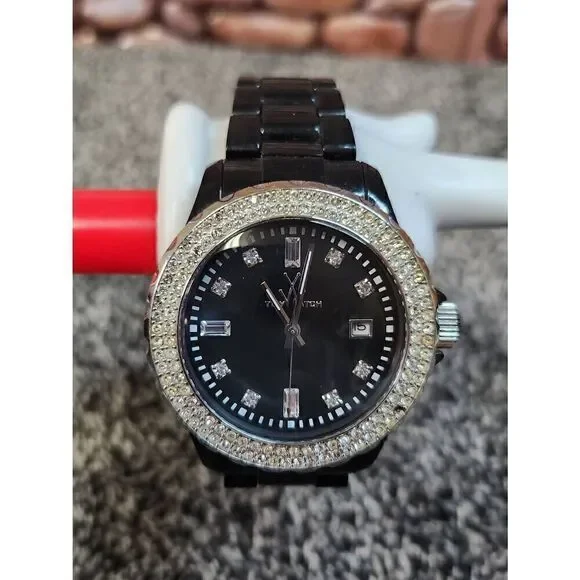 Toy Watch Black Plastermaic Watch CrystalAccent Link Watch Bracelet